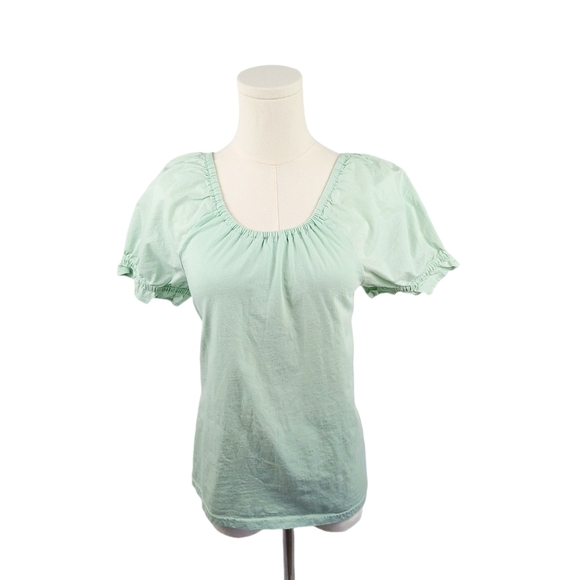 J. Crew Mint Green Puff Sleeve Blouse XS Scoop Neck Open Back Lightweight Cotton - Picture 2 of 6